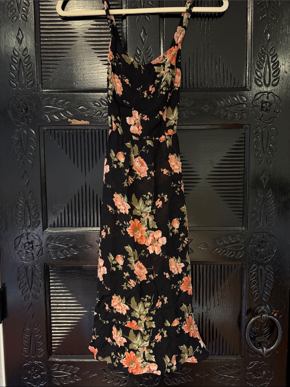 Reformation Black Midi Dress with Floral Print
